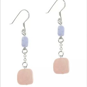 925 Silver Rose Quartz & Lace Agate Earrings